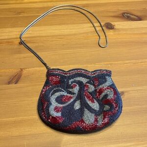 Elegant Beaded Red and Blue Evening Bag